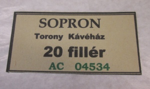 Torony Kávéház - Sopron - 20 fillér hamis szükségpénz