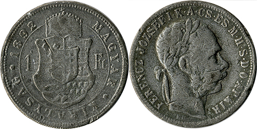 Ferenc József 1 forint 1892 - korabeli ón hamisítvány