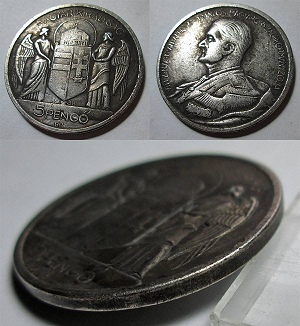5 pengő 1938 Horthy Miklós hamis kínai érme