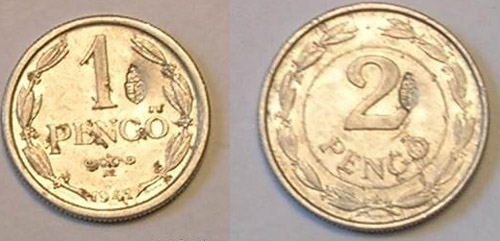 1 és 2 pengő 1941-1944 - koronás - címer ellenjeggyel