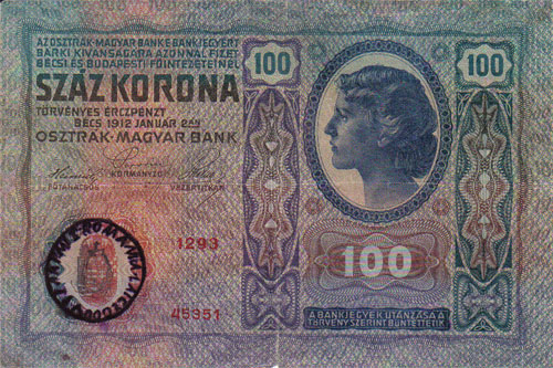 100 korona 1912 - hamis román bélyegzés