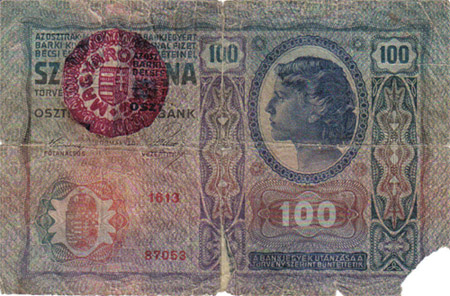 100 korona 1912 - hamis Magyarország felülbélyegzéssel