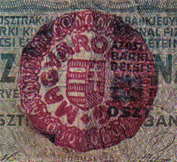 100 korona 1912 - hamis Magyarország felülbélyegzéssel nagyítva