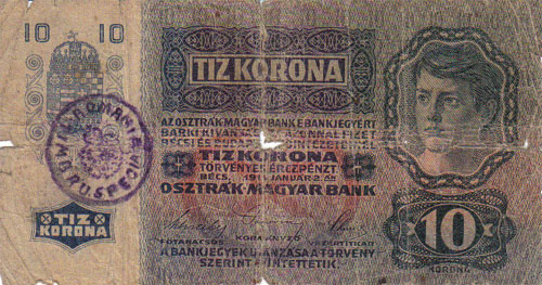 10 korona 1915 - hamis román bélyegzés