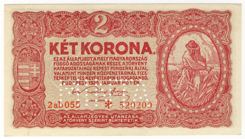 2 korona 1920 2ab - sorszámos hamis MINTA
