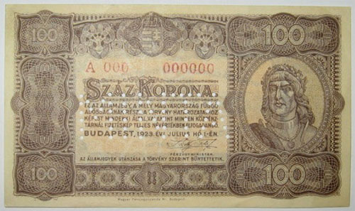 100 korona 1923 - hamis 0-ás MINTA