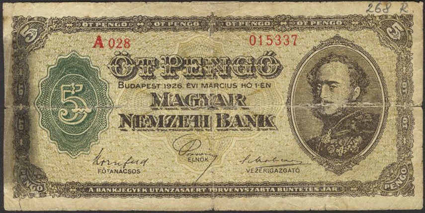 5 pengő 1926 - korabeli hamisítvány