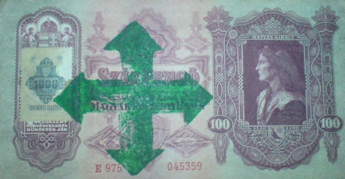 100 pengő 1930 - okirati illetékbélyeggel + nyilaskeresztes bélyegzés hamis