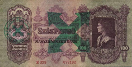 100 pengő 1930 - nyilaskeresztes bélyegzés Kőszeg