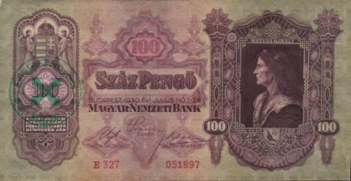 100 pengő 1930 - nyilaskeresztes bélyegzés Kőszeg