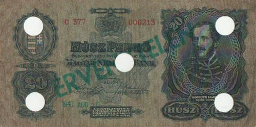 20 pengő 1930 - ÉRVÉNYTELEN bélyegzés