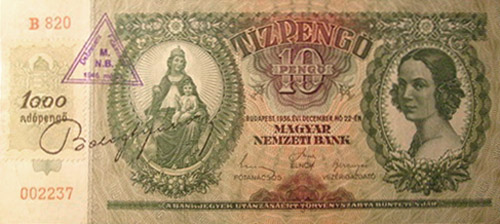 10 pengő 1936 illetékbélyeg és bélyegzők