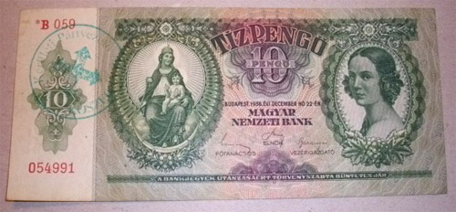 10 pengő 1936 * - hamis nyilaskeresztes bélyegzés Kőszeg
