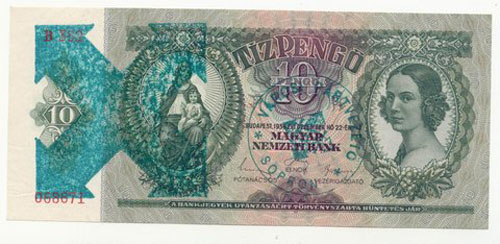 10 pengő 1936 - nyilaskeresztes bélyegző Sopron