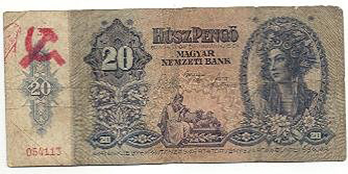 20 pengő 1941 - hamis sarló-kalapács bélyegzés