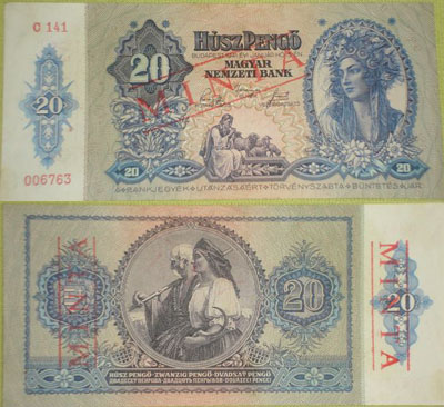 20 pengő 1941 - hamis MINTA bélyegzés