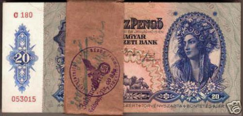 20 pengő 1941 - bankjegyszalag horogkeresztes német bélyegzéssel