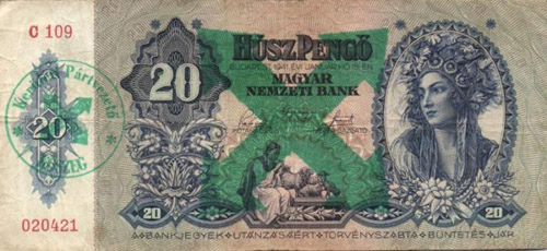 20 pengő 1941 - nyilaskeresztes bélyegzés Kőszeg