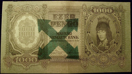 1000 pengő 1943 - hamis nyilas bélyegzés