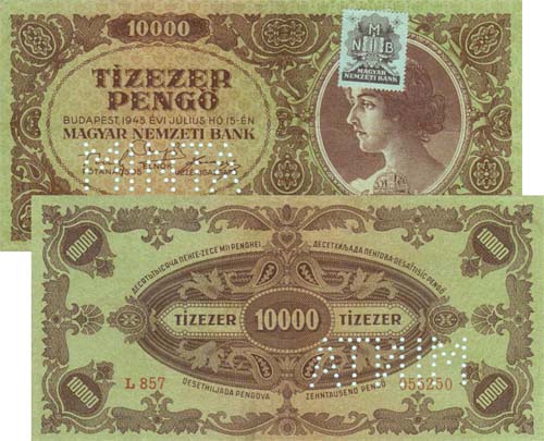 10000 pengő 1945 - hamis MINTA perforacio