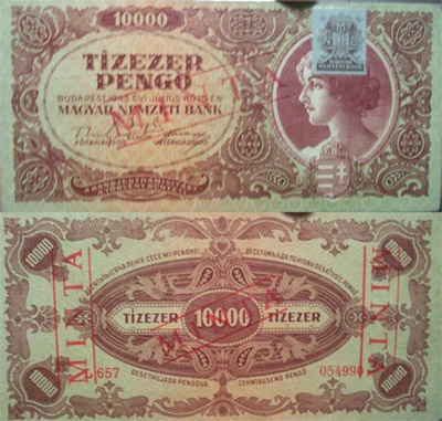 10000 pengő 1945 - hamis MINTA bélyegzés