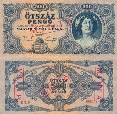500 pengő 1945 - hamis MINTA bélyegzés