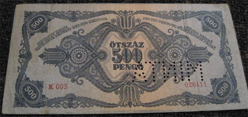 500 pengő 1945 - sorszámos hamis MINTA