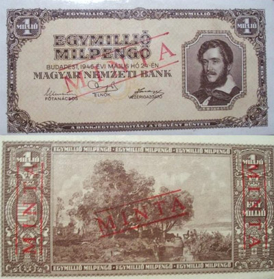 1000000 milpengő 1946 - hamis MINTA bélyegzés