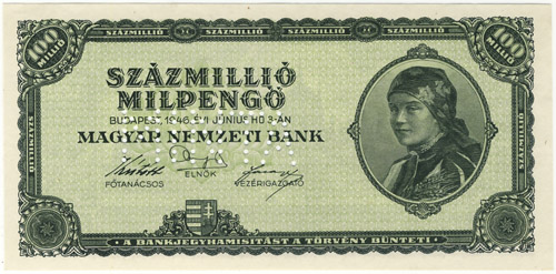 100000000 milpengő 1946 - hamis MINTA