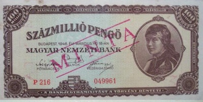 100000000 pengő 1946 - hamis MINTA bélyegzés