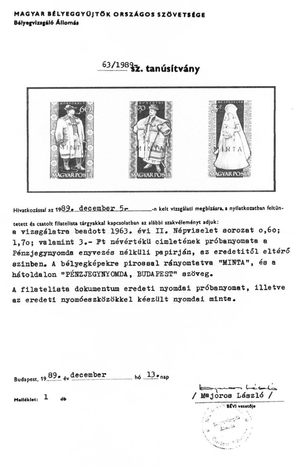 Nyomdaipari enciklopédia - Népviselet Nagy Zoltán bélyegtervek tanusítvány 2