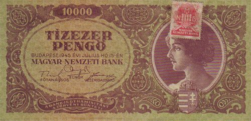10000 peng 1945 - piros szn blyeggel
